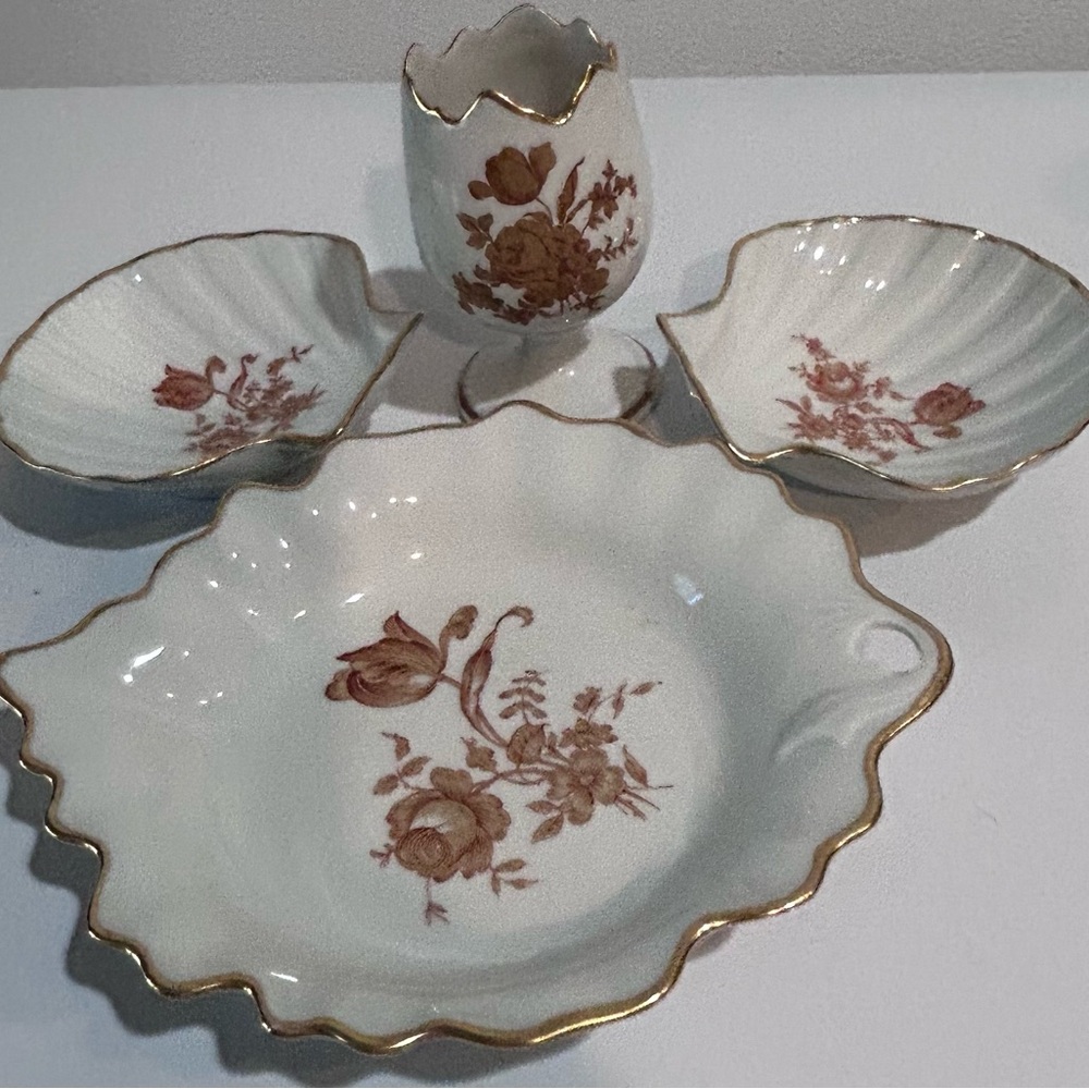 Vintage Limoges France Hand Painted Porcelain Set | Rococo Shell Dishes